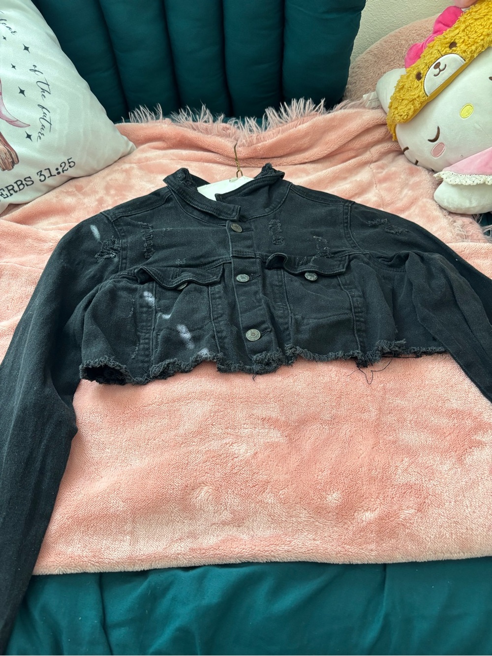 Cropped Black Distressed Denim Jacket - Women